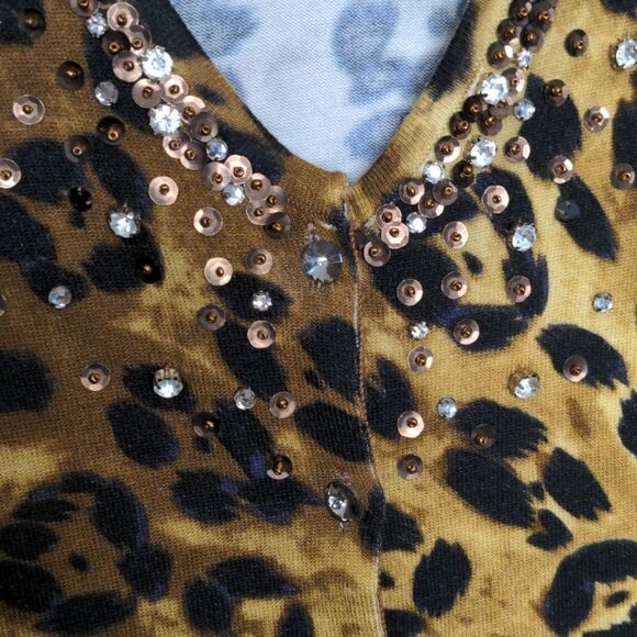 Boston Proper Embellished Leopard Print Cardigan size XXS - Picture 3 of 9